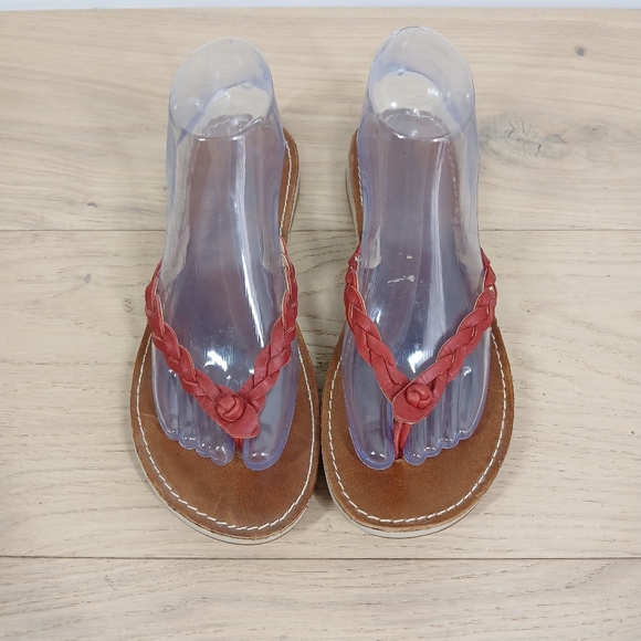 OluKai Kahiko Red Braided Leather Flip Flop Sandals 1512 - Picture 1 of 10